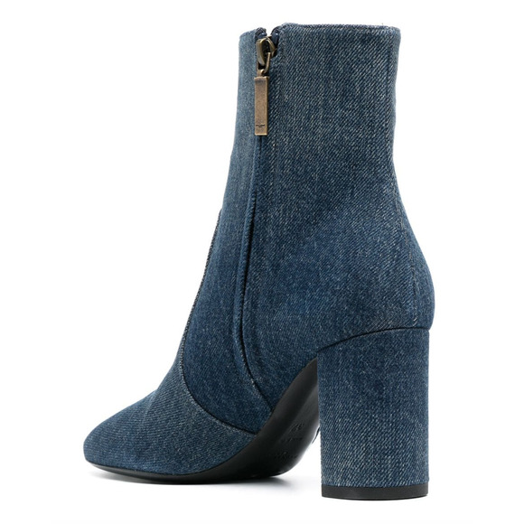 Saint Laurent Lou 75 Blue Jeans Denim YSL Zip Block Heel Ankle Bootie Boot 36.5 - Picture 8 of 12